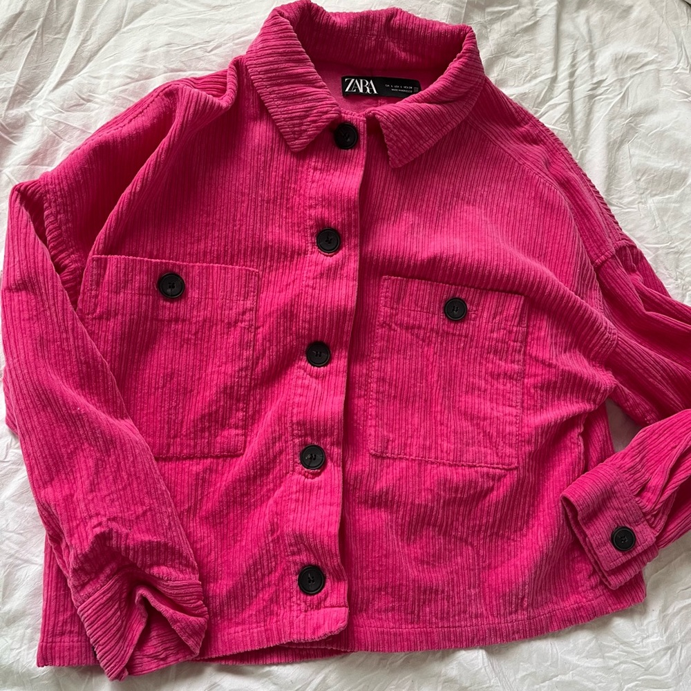 Zara Pink corduroy button up jacket